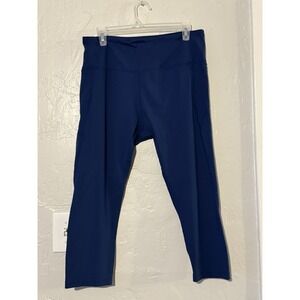 Balelef Women's Capri Leggings Navy Blue High Waisted With Pockets Size X Large